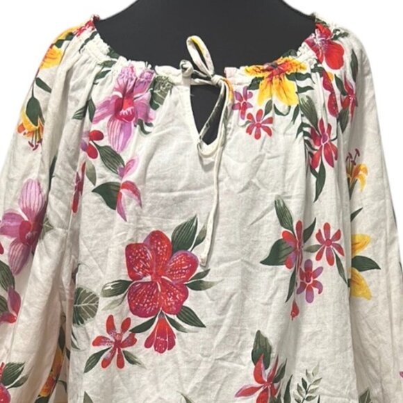 Old Navy Floral Peasant Blouse XXL Tie Neck Puff Sleeve Top - Picture 2 of 16